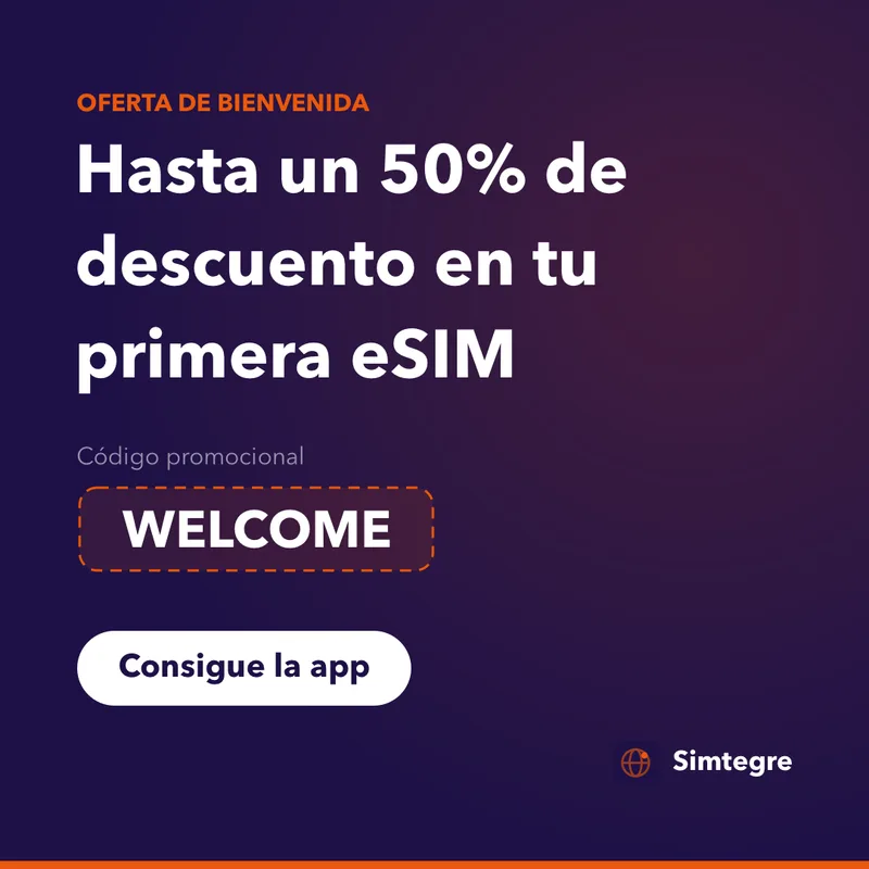 Código promocional Simtegre: WELCOME en tu primera eSIM