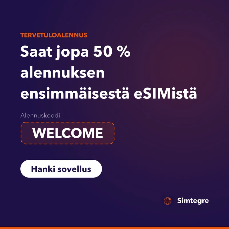 Simtegren alennuskoodi — WELCOME ensimmäiseen eSIMiin