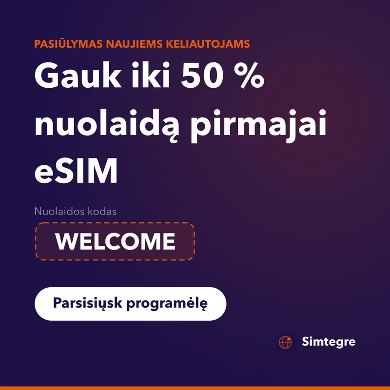 „Simtegre“ nuolaidos kodas — WELCOME pirmajai eSIM