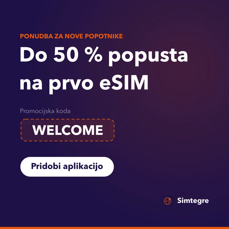 Simtegre promocijska koda — WELCOME za prvo eSIM