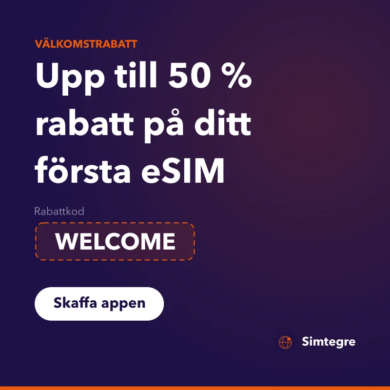 Simtegre rabattkod — WELCOME på ditt första eSIM