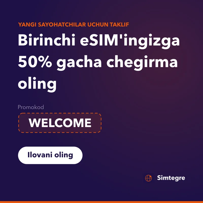 Simtegre promokodi — birinchi eSIM uchun WELCOME